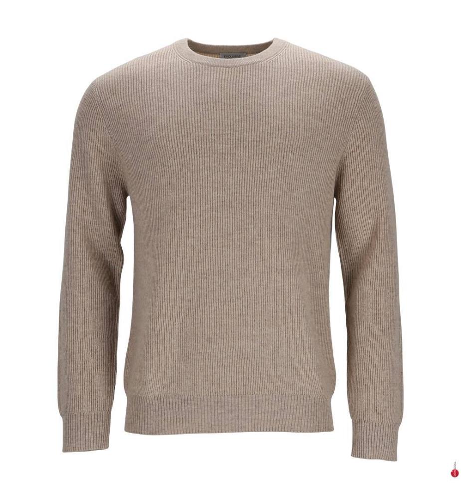 Ultrasofter Kaschmir-Wolle Rundhalsausschnitt Englische Rippen Motiv Pullover - Beige Melange
