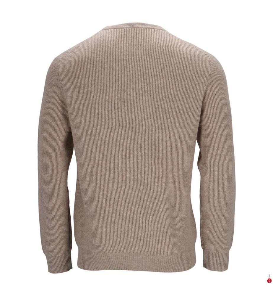 Ultrasofter Kaschmir-Wolle Rundhalsausschnitt Englische Rippen Motiv Pullover - Beige Melange