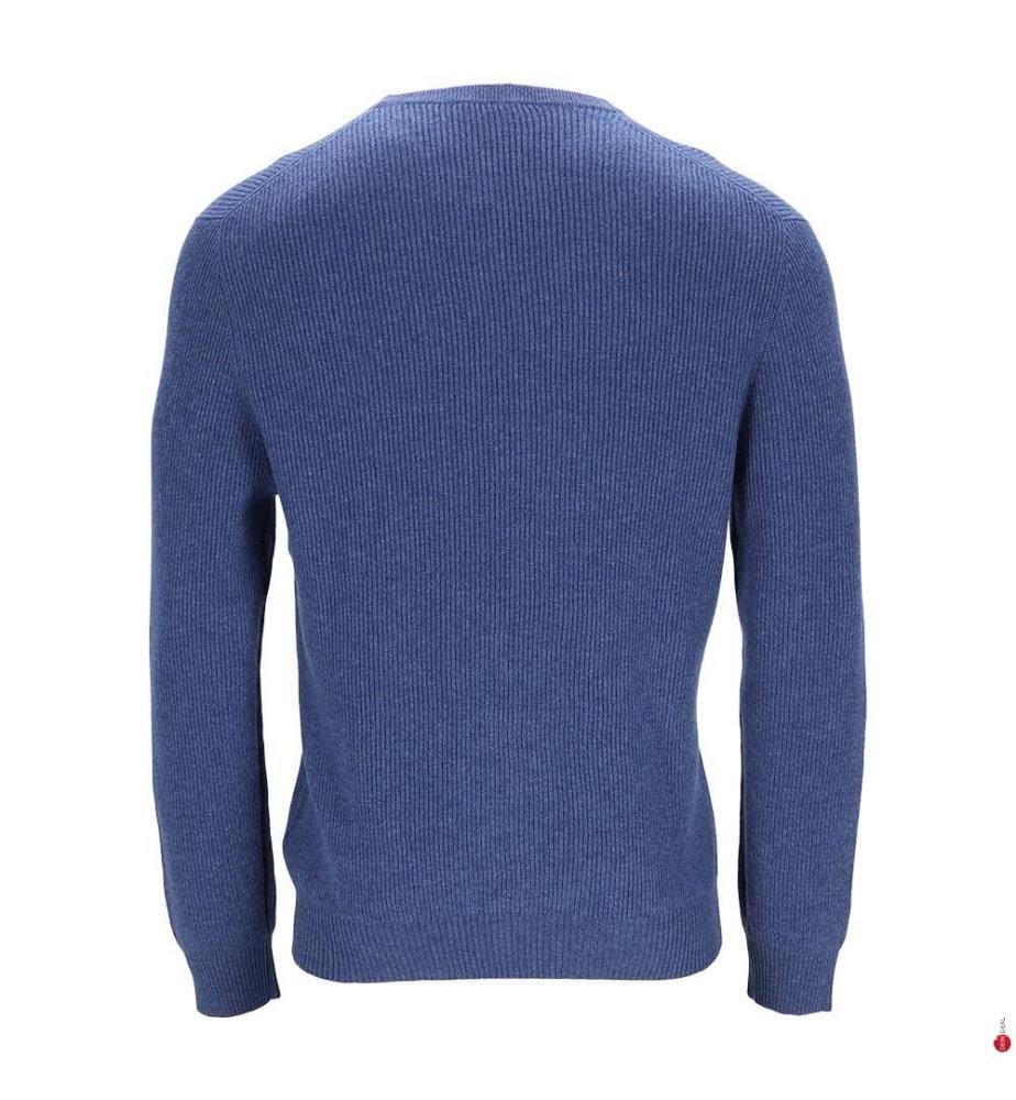 Ultrasoft Kaschmir-Wolle Rundhalsausschnitt Englische Rippen Motiv Pullover - Blau