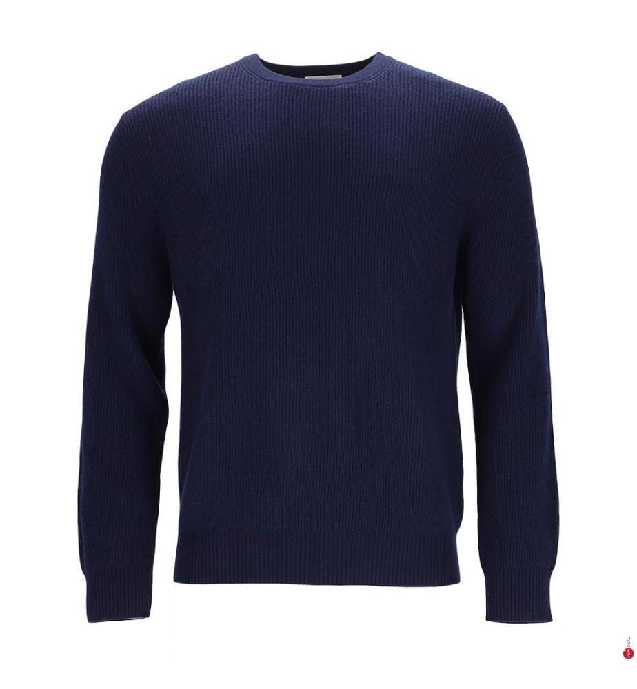 Ultrasofter Kaschmir-Wolle Rundhalsausschnitt Englische Rippen Motiv Pullover - Marine
