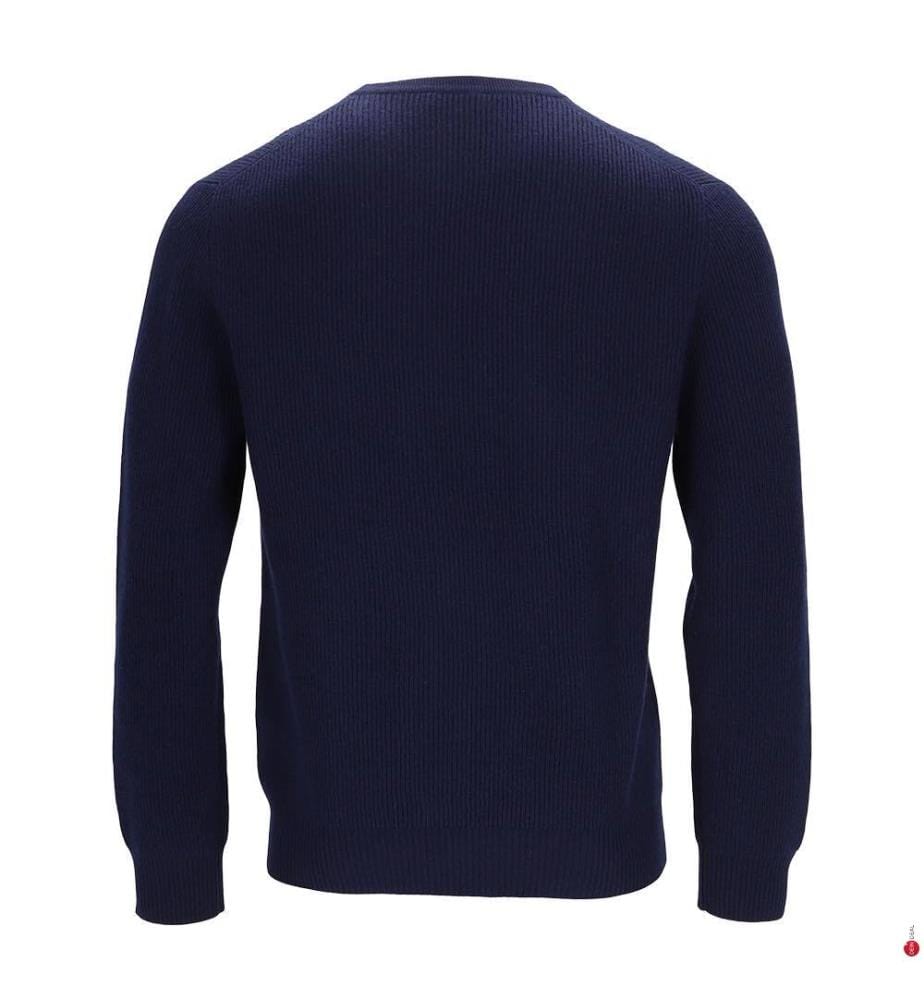Ultrasofter Kaschmir-Wolle Rundhalsausschnitt Englische Rippen Motiv Pullover - Marine