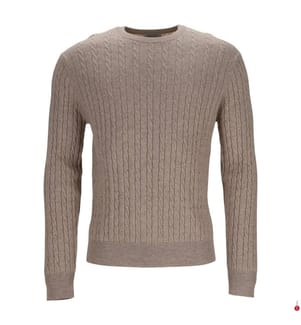 Ultrasoft Cashmere-Wool Round Neck Cable Motif Pullover - Beige Melange