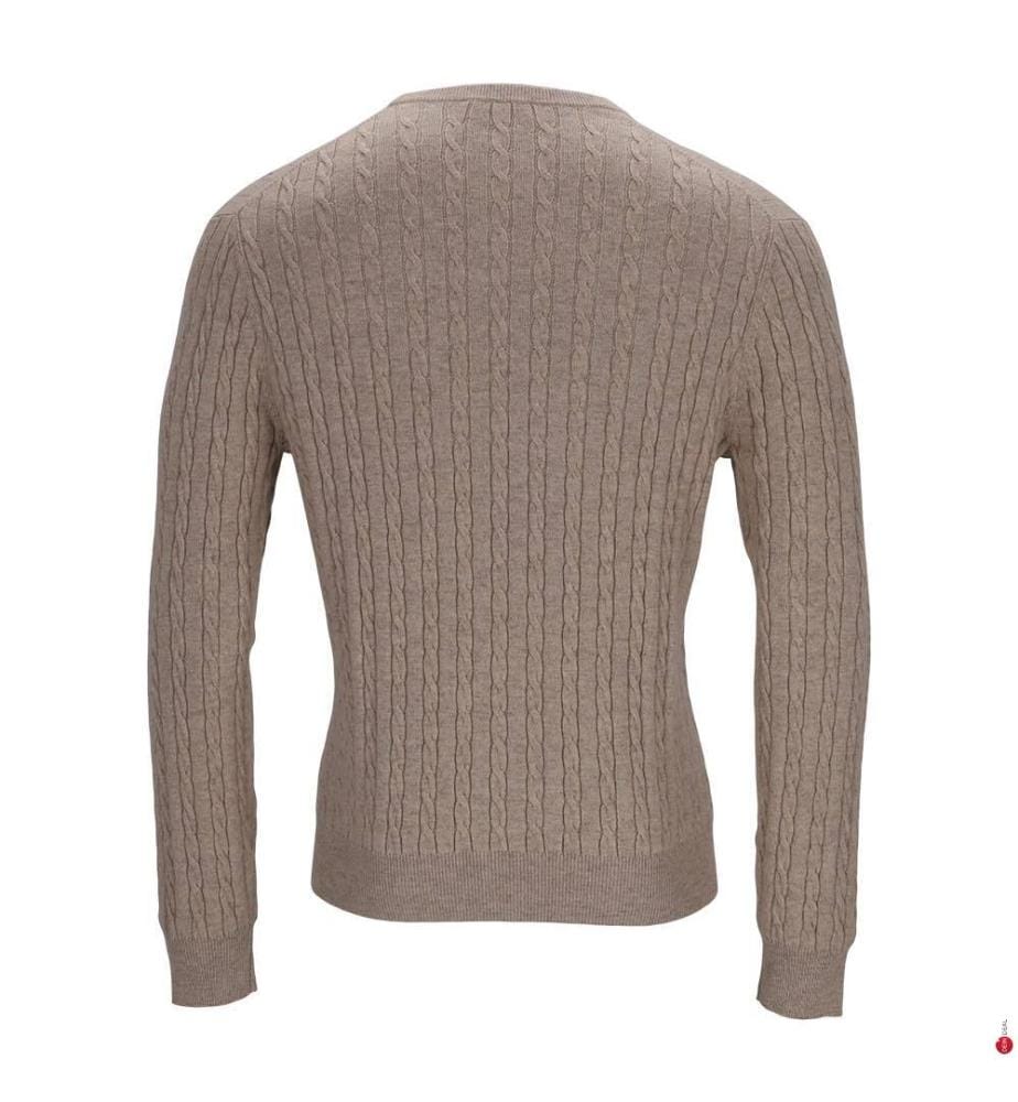 Ultrasoft Cashmere-Wool Round Neck Cable Motif Pullover - Beige Melange