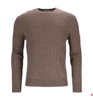 Ultrasofter Kaschmir-Wolle-Rundhals-Pullover mit Kabelmotiv - Braun