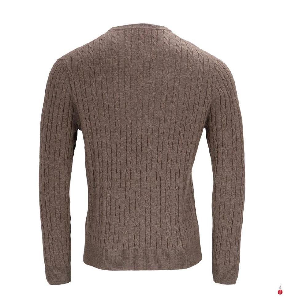 Ultrasofter Kaschmir-Wolle-Rundhals-Pullover mit Kabelmotiv - Braun
