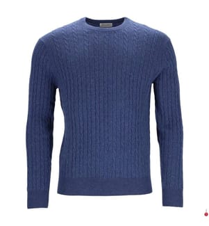 Ultrasoft Cashmere-Wool Round Neck Cable Motif Pullover - Blue