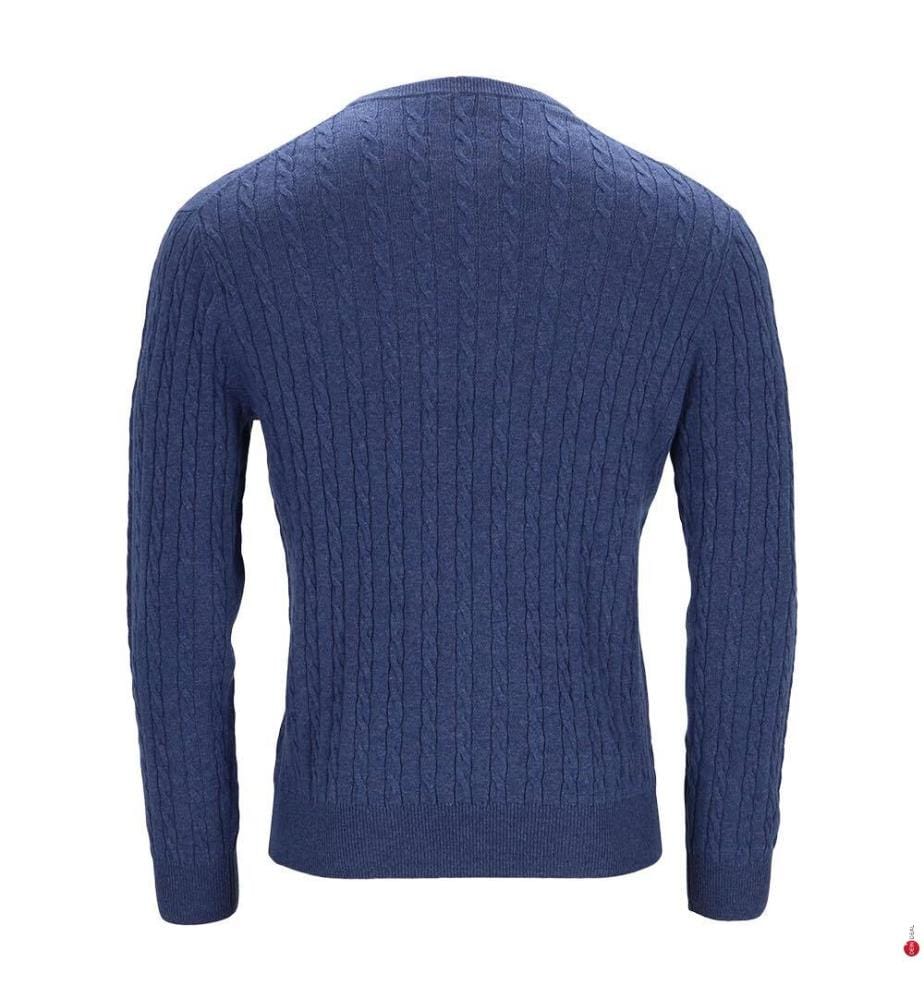 Ultrasoft Cashmere-Wool Round Neck Cable Motif Pullover - Blue