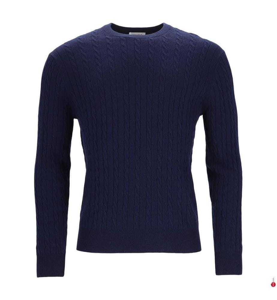 Pull à col rond à motif torsadé en cachemire-laine ultra-doux - Marine