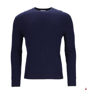 Ultrasoft Kaschmir-Wolle Rundhalsausschnitt Pullover mit Kabelmotiv - Marineblau