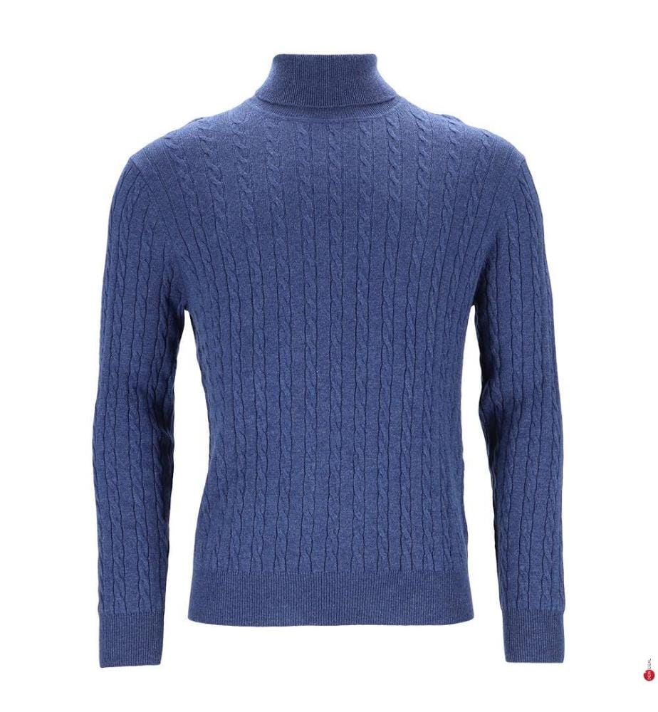 Rollkragenpullover - 50% Kaschmir & 50% Wolle - Blau