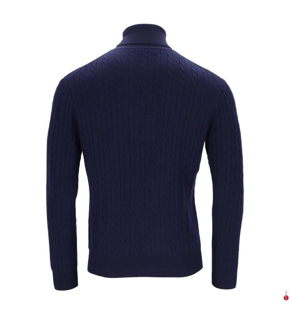 Rollkragenpullover - 50% Kaschmir & 50% Wolle - Marineblau