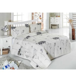 Gestepptes Tagesdecken-Set (Kingsize), Grau, Beige, Schwarz, 65 % Baumwolle / 35 % Polyester, Bezug, /, Faser, Füllung
