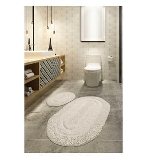 Badematten-Set, 2-teilig, Ecru, Baumwolle, antibakteriell