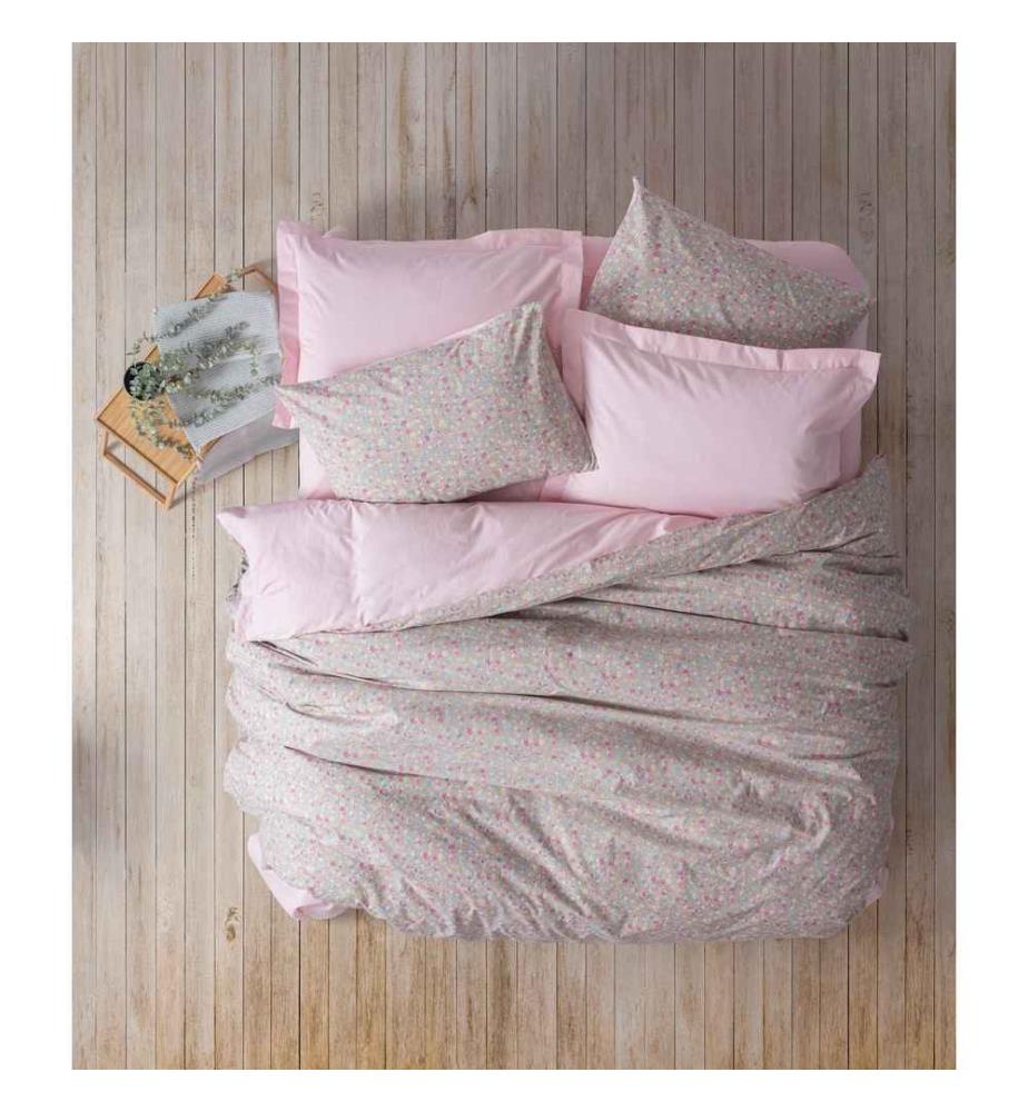 Ranforce King-Bettwäsche-Set, Rosa, Grau, Baumwolle