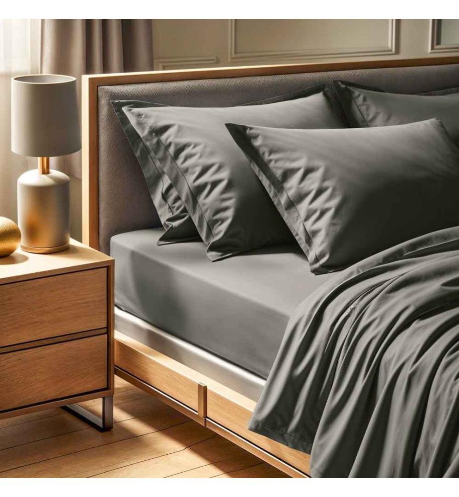 Ranforce Spannbettlaken Doppelbett XL, Dunkelgrau, 100 % Baumwolle