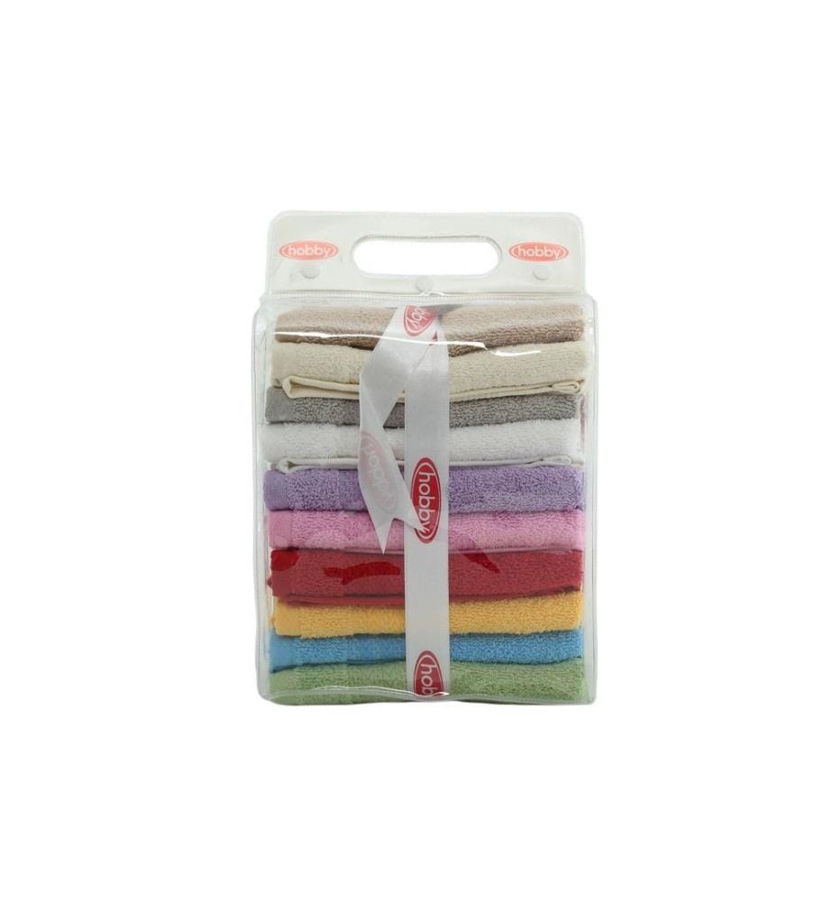 Waschhandtuchset, 10-teilig, Grün, Blau, Gelb, Grau, Rot, Rosa, Lila, Weiss, Creme, Braun, Baumwolle, 500 g/m²