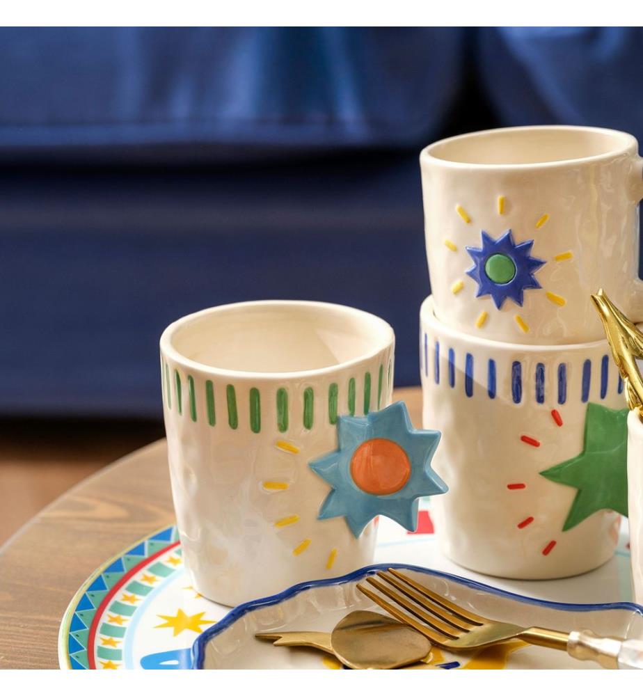 Becher, blau, grün, 100 % Steingut
