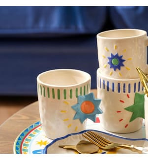 Becher, blau, grün, 100 % Steingut