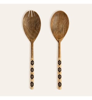 Salatbesteck, 2-teilig, Natur, Schwarz, Mangoholz / Bambus