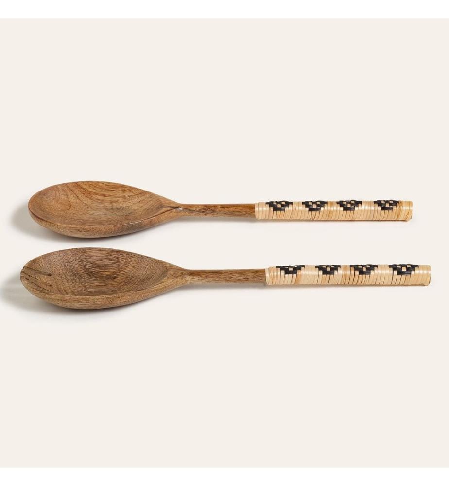 Salatbesteck, 2-teilig, Natur, Schwarz, Mangoholz / Bambus