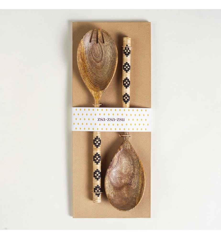 Salatbesteck, 2-teilig, Natur, Schwarz, Mangoholz / Bambus