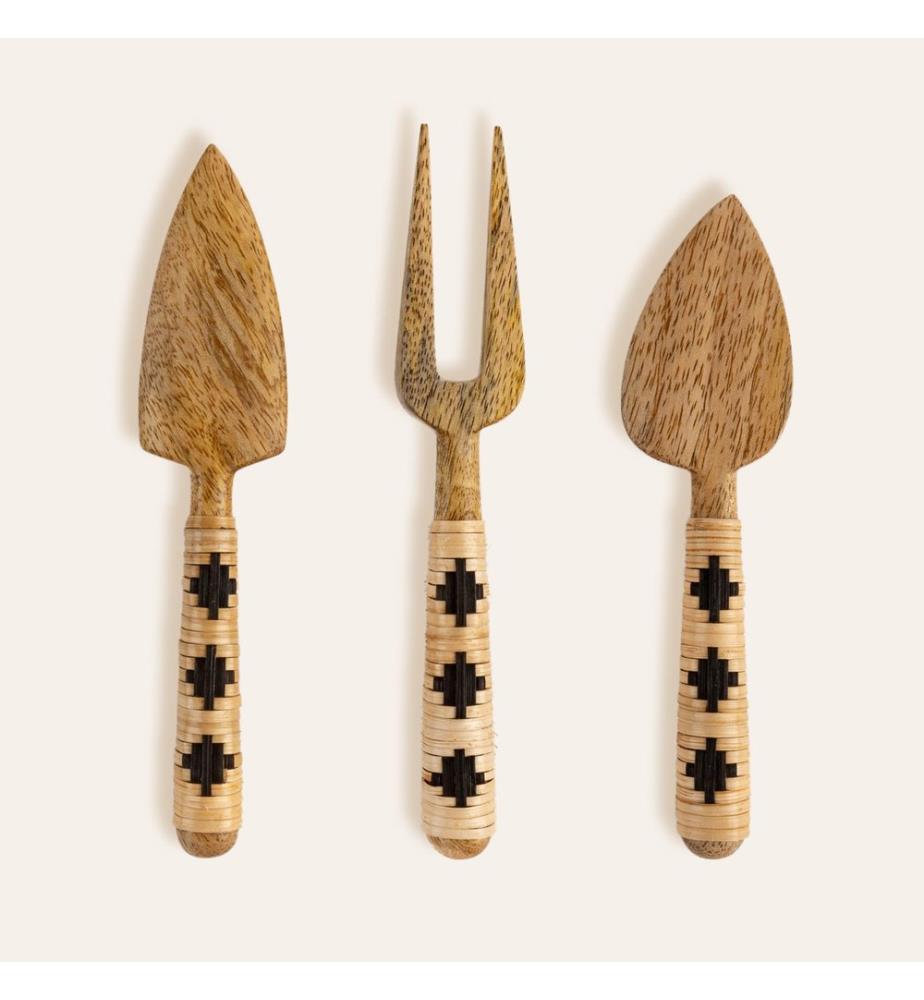 Servizio da tavola, 3 pezzi, naturale, nero, 100% legno di mango / bambù