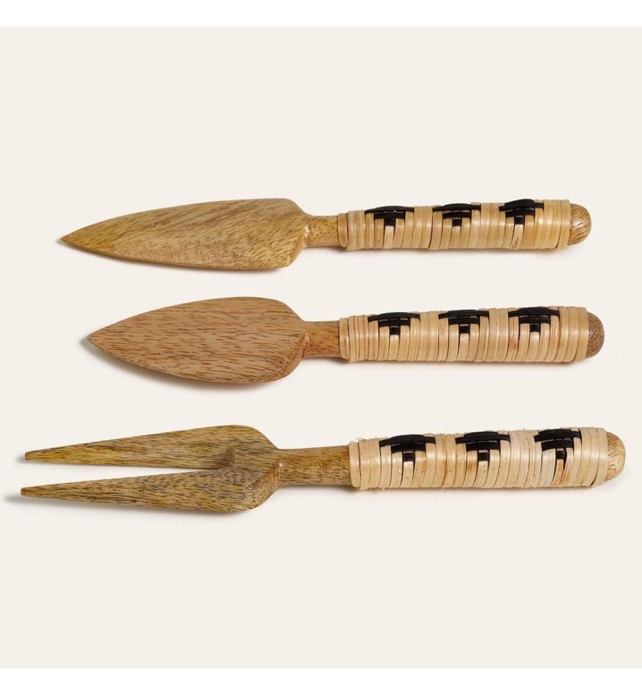 Servizio da tavola, 3 pezzi, naturale, nero, 100% legno di mango / bambù