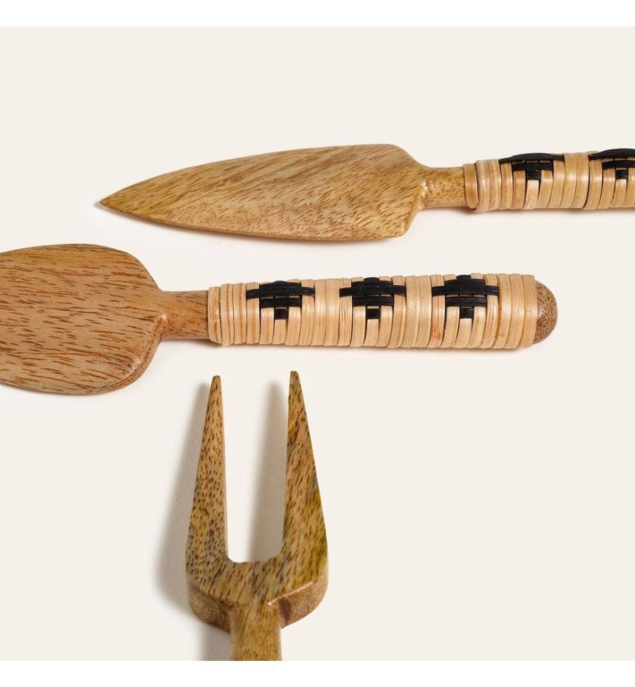 Servizio da tavola, 3 pezzi, naturale, nero, 100% legno di mango / bambù