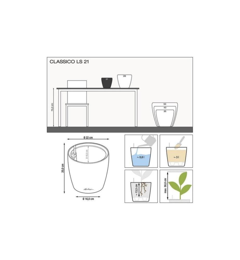 LECHUZA - Pot à fleur CLASSICO Color LS 21 - kit complet Marron sable