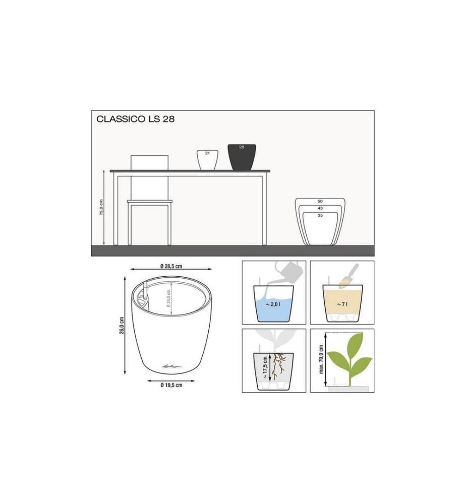 LECHUZA - Pot à fleur CLASSICO Color LS 28 - kit complet Muscade