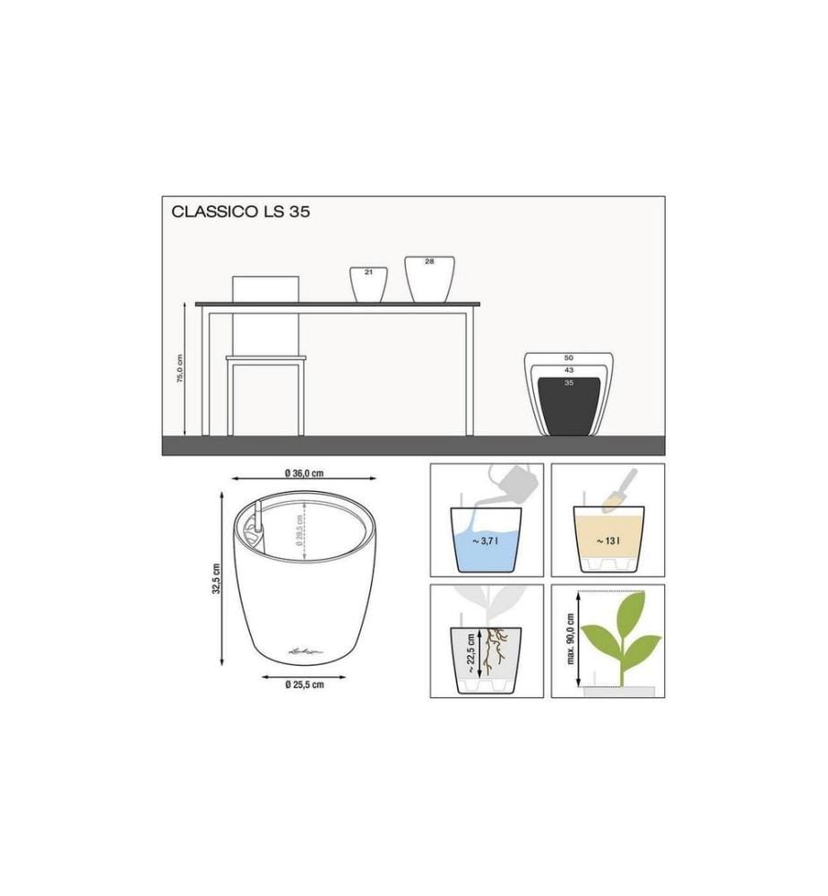 LECHUZA - Pot à fleur CLASSICO Color LS 35 - kit complet Blanc