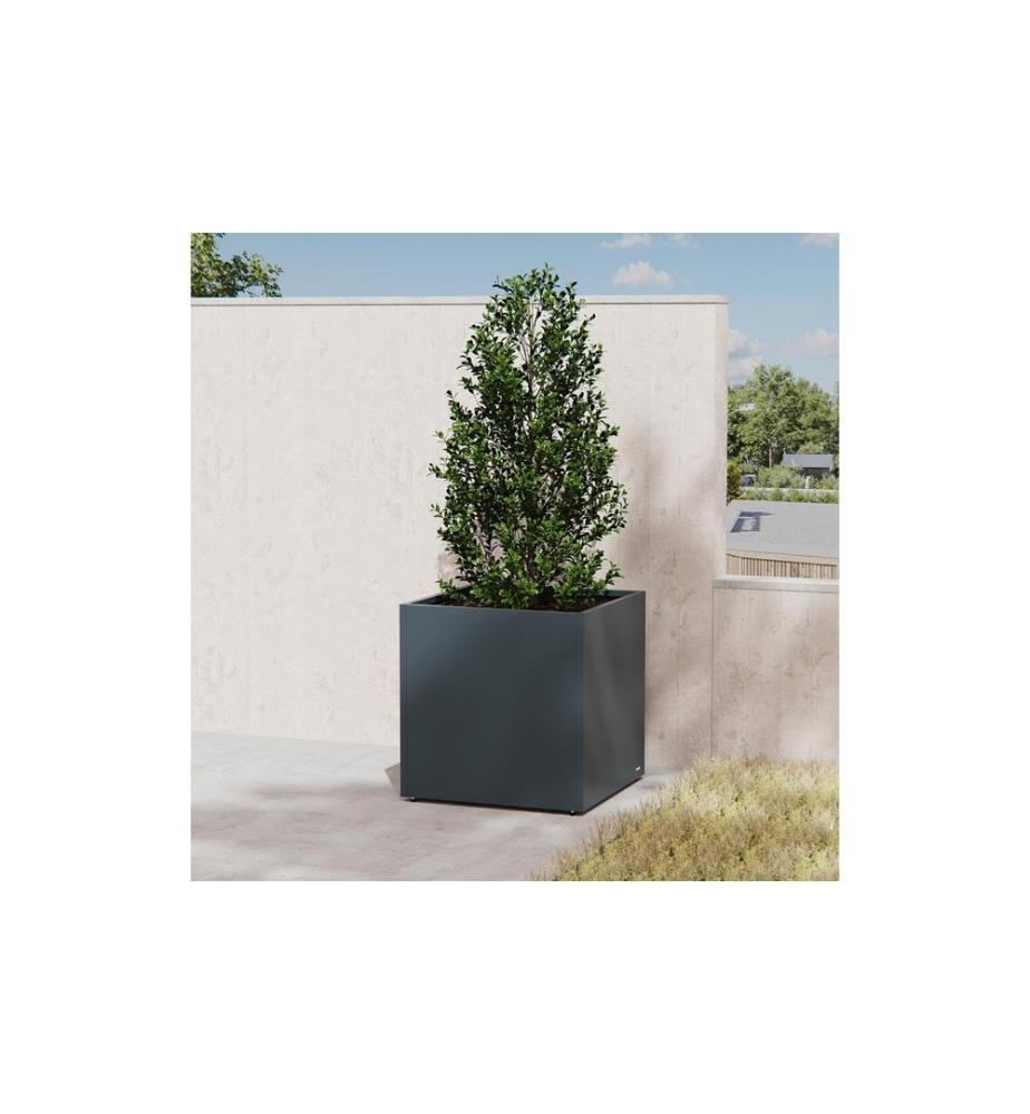 HERSTERA - Bac à plantes cube en métal 70 x 70 x 70 cm Anthracite