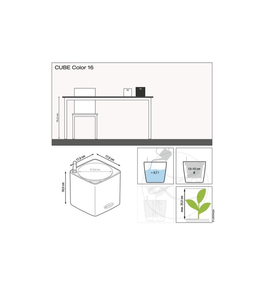 LECHUZA - Pot à herbes aromatiques Cube Color 16 gris