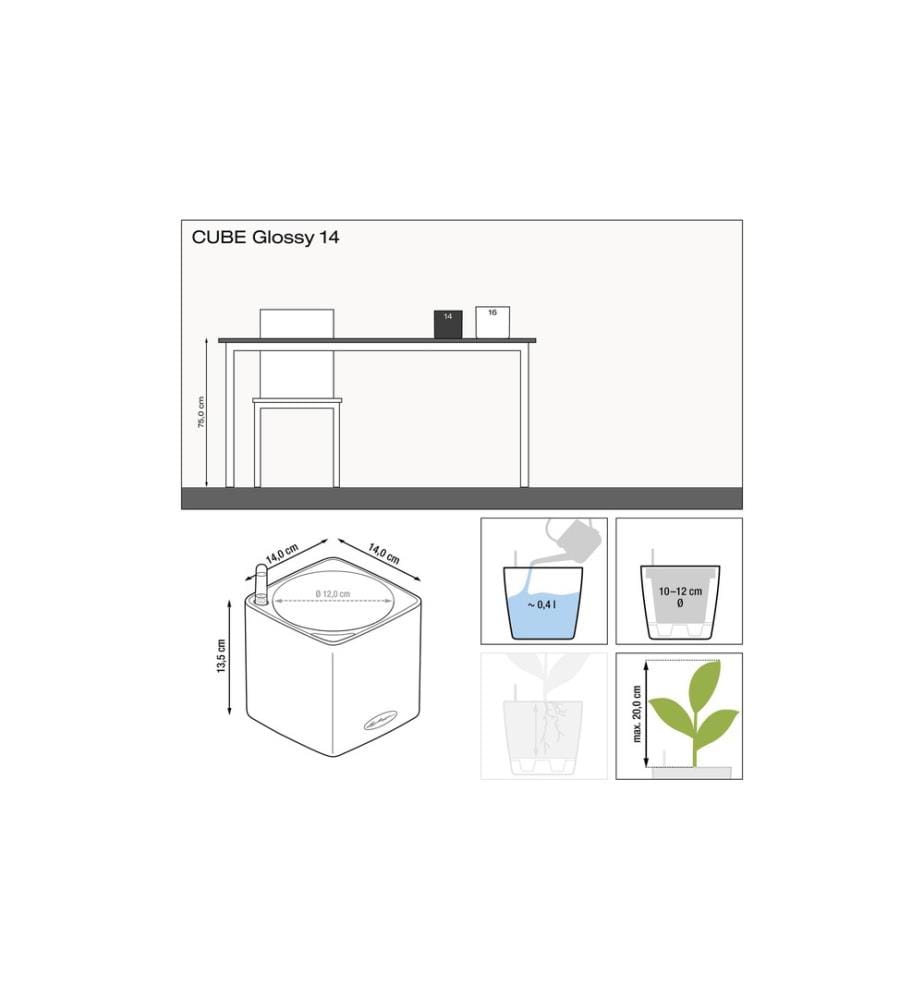 LECHUZA - Pot de fleur CUBE Glossy 14 Vin rouge