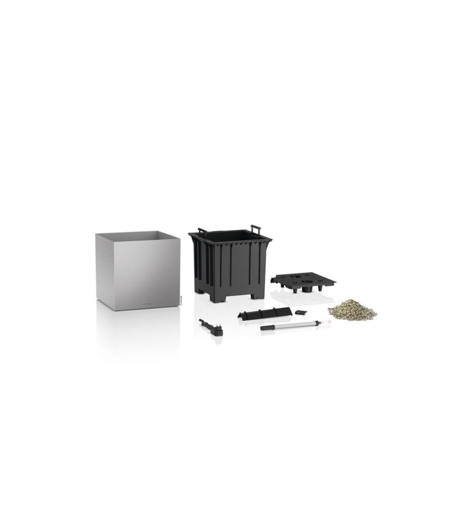 LECHUZA - Blumentopf Canto Premium 40 Low LED, Silber, Hochglanz