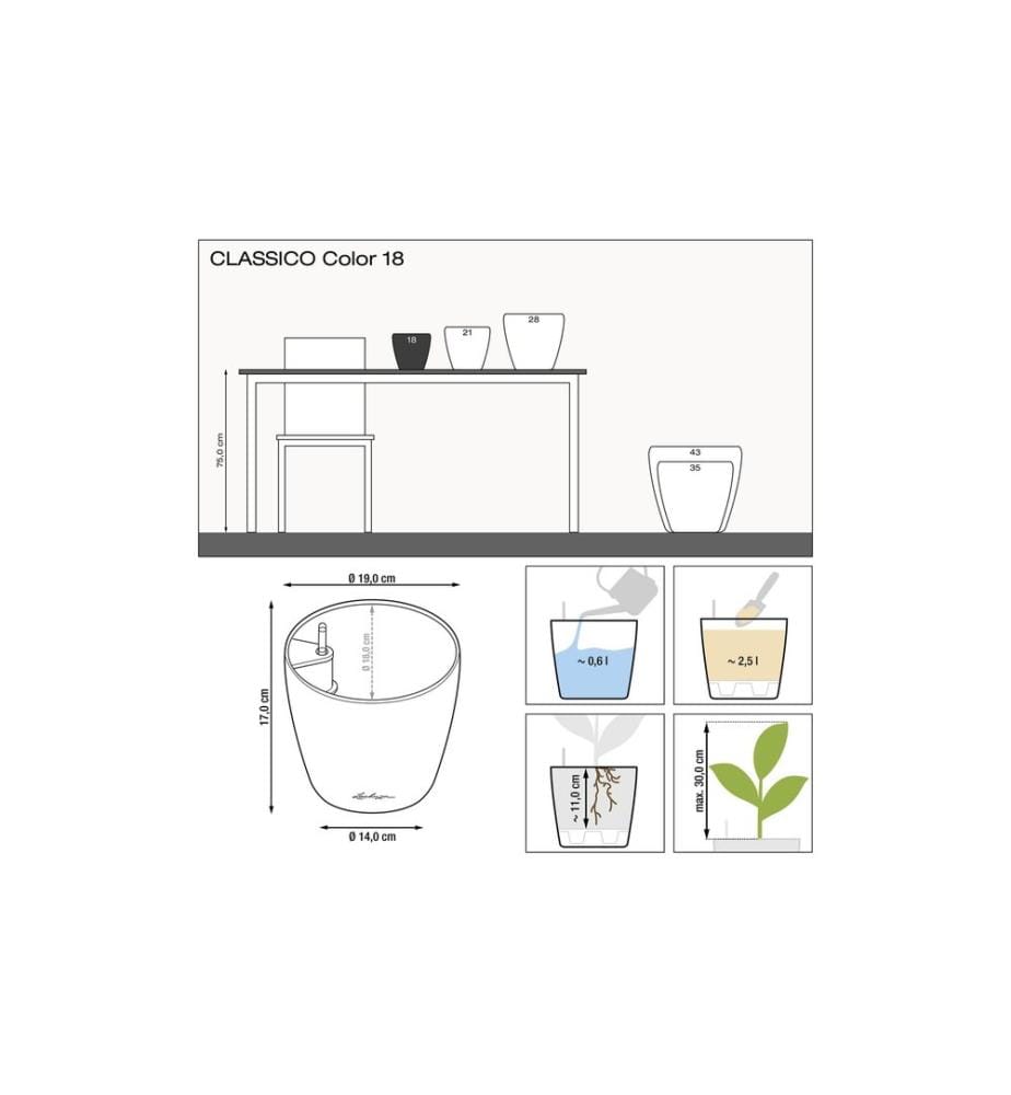 LECHUZA - Blumentopf CLASSICO Color 18 Weiss matt