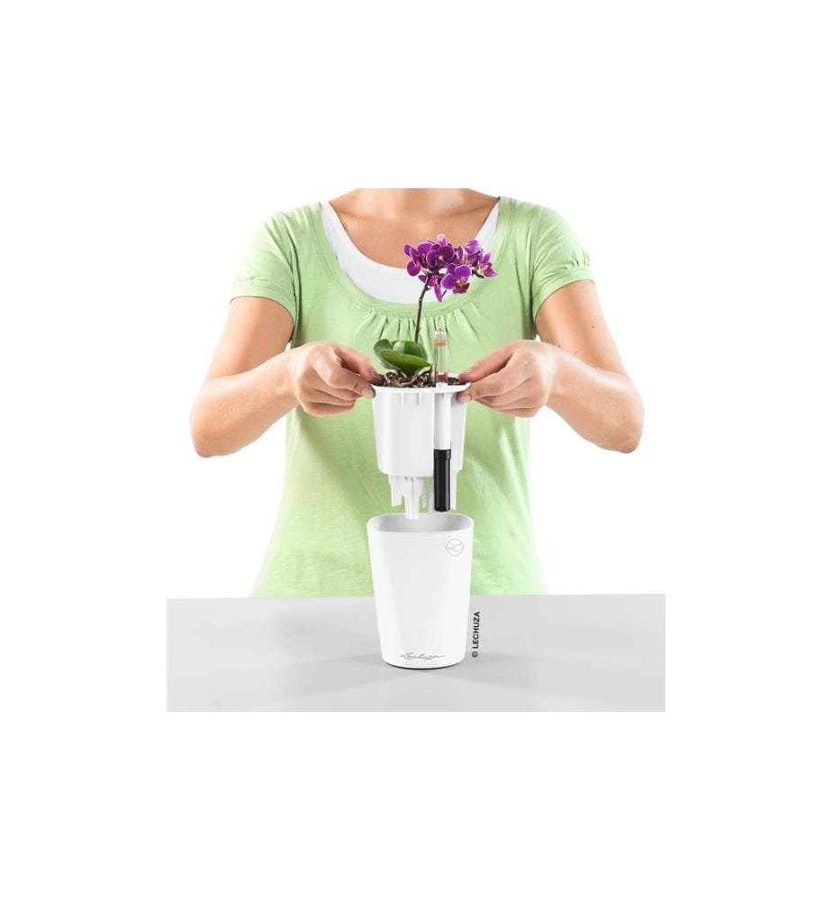 LECHUZA - Pot à herbes aromatiques Mini Deltini Premium Blanc brillant