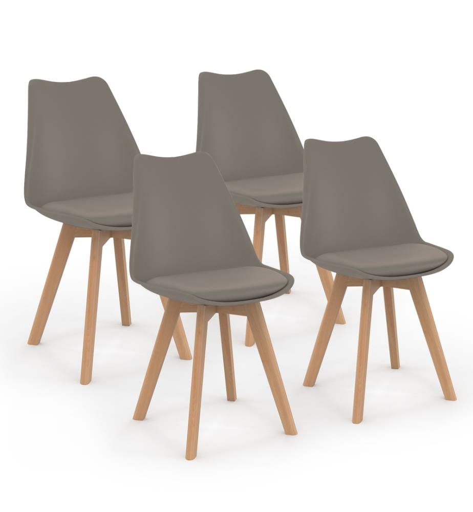 Lot de 4 Chaises Nordia assise taupe et pieds bois