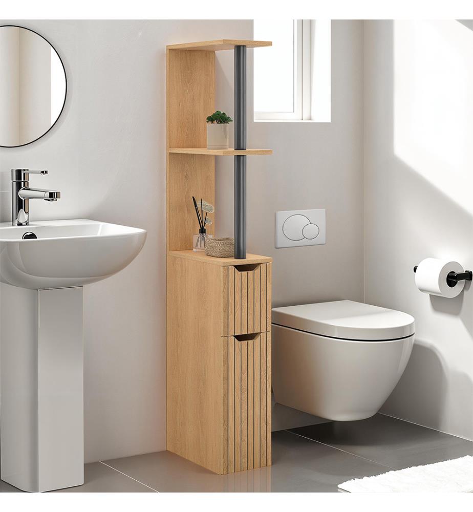 Badezimmersäule mit Regalen + 2 Türen Faustine - Braun