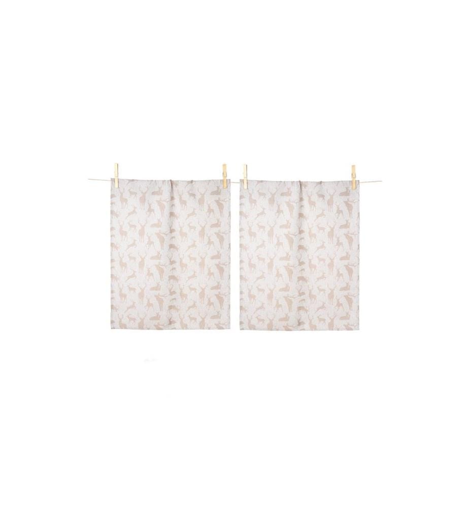 PAD - Ensemble de torchons pour la vaisselle Cerf sauvage 2 pièces, Beige