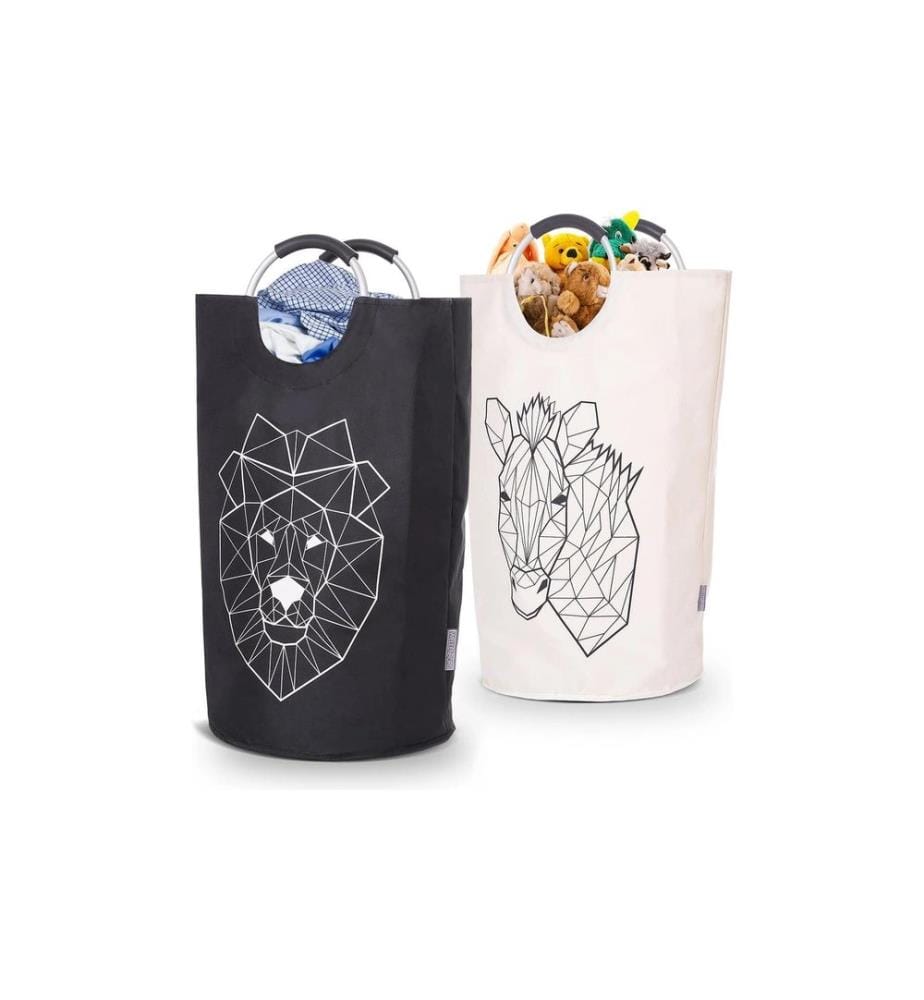 Wellenborg - Panier à linge 82 l Lion / Zèbre, lot de 2