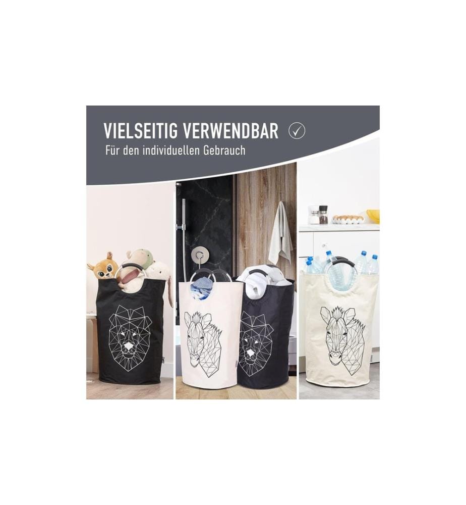 Wellenborg - Panier à linge 82 l Lion / Zèbre, lot de 2