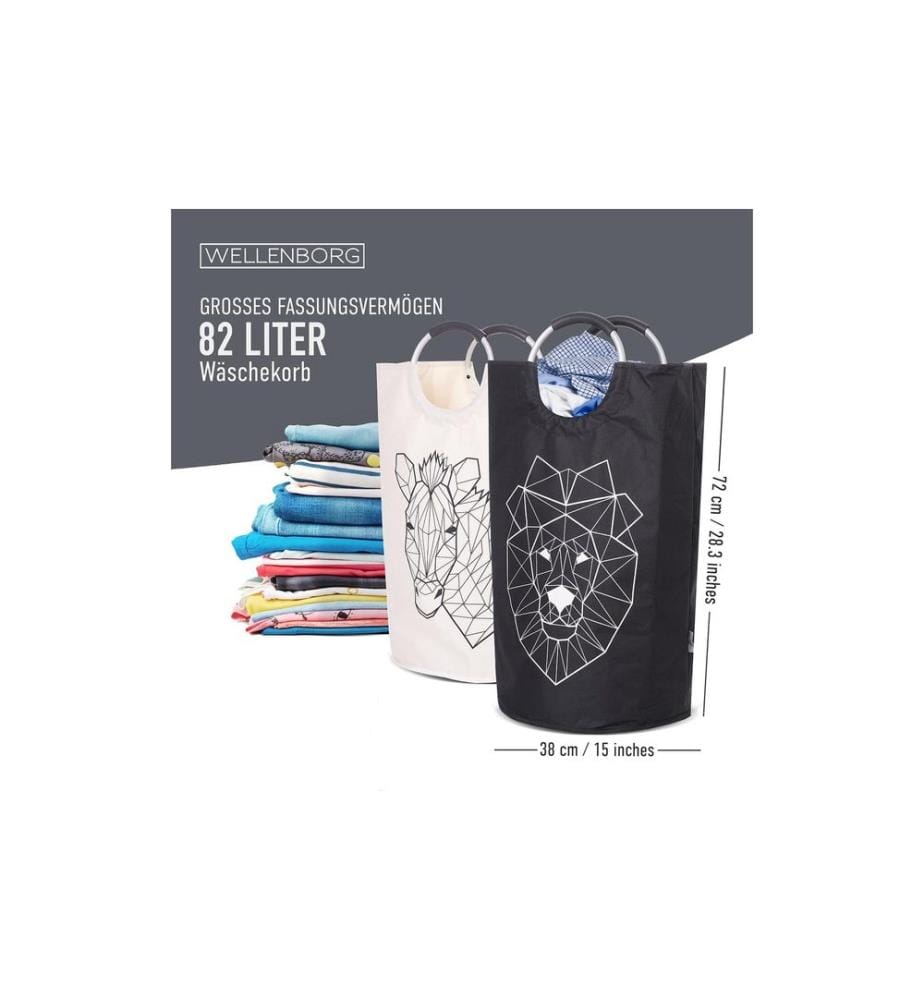 Wellenborg - Panier à linge 82 l Lion / Zèbre, lot de 2