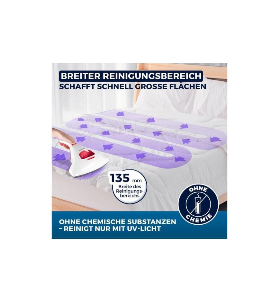 CLEANMAXX - Aspirateur à main anti-acariens avec lumière UV-C 300W, blanc/rouge