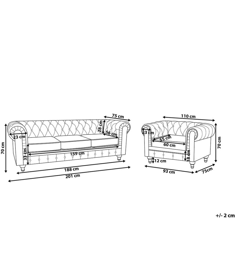 Sofa Set 4-Sitzer CHESTERFIELD Samtstoff Marineblau