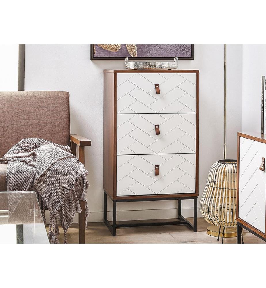 Commode à 3 tiroirs NUEVA Marron foncé/blanc