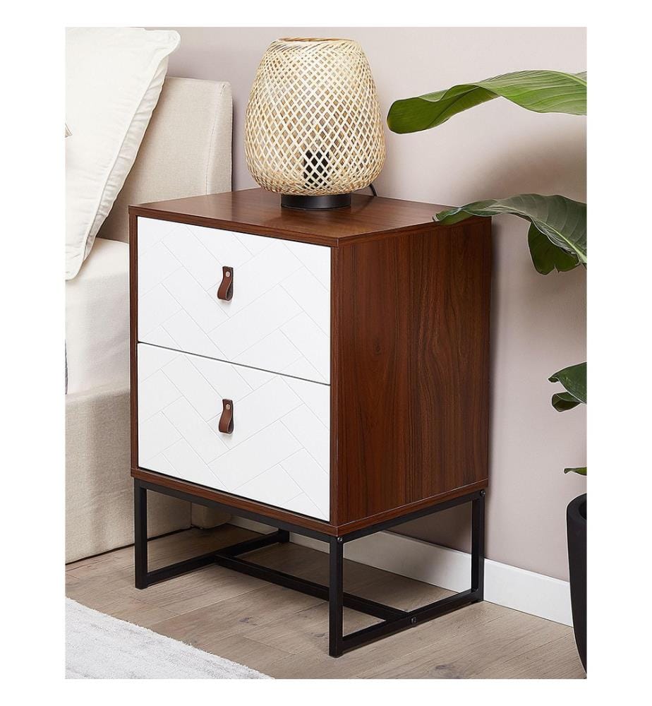 2 Drawer Bedside Table NUEVA Dark Brown/ White