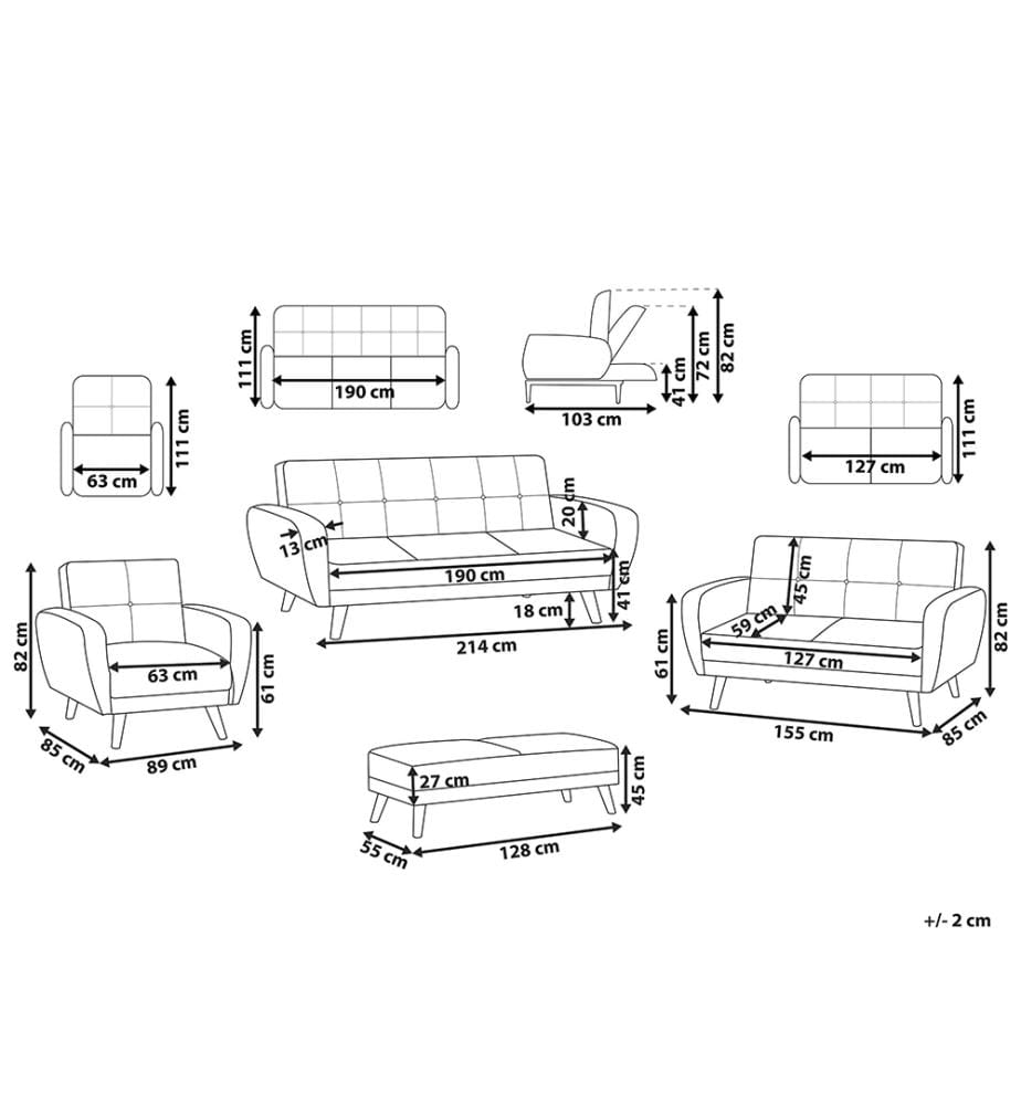 Sofa Set FLORLI Stoff Schwarz