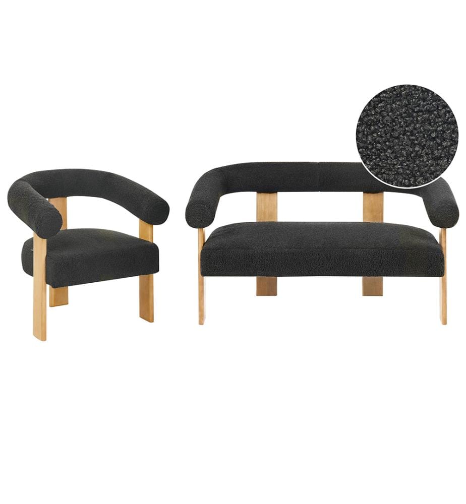 Sofa Set ILBRO Bouclé Schwarz / Hellbraun