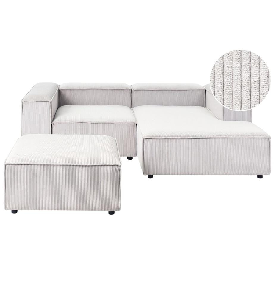 Modul Ecksofa 3-Sitzer ARDAL Cord Cremeweiss mit Ottomane linksseitig
